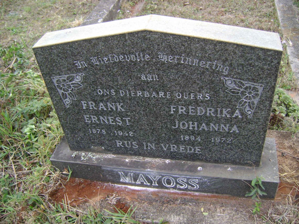 MAYOSS Frank Ernest 1878-1942 &amp; Fredrika Johanna 1894-1972