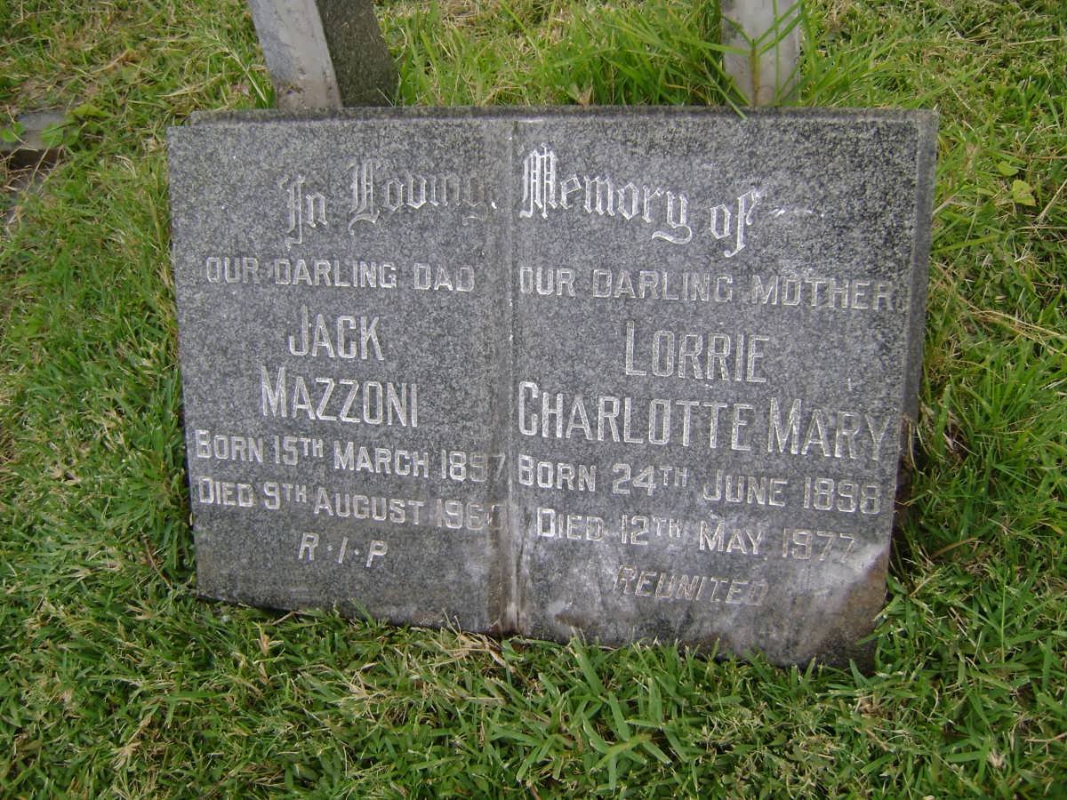 MAZZONI Jack 1897-1960 &amp; Lorrie Charlotte Mary 1898-1977