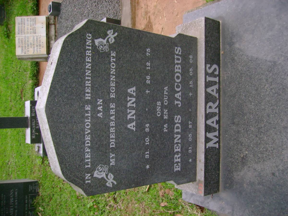MARAIS Erends Jacobus 1927-2006 &amp; Anna 1934-1975 