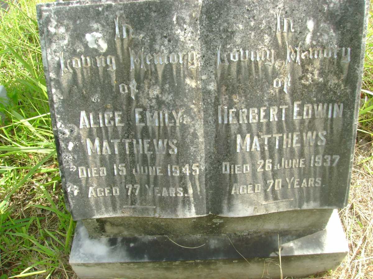 MATTHEWS Herbert Edwin -1937 &amp; Alice Emily -1945