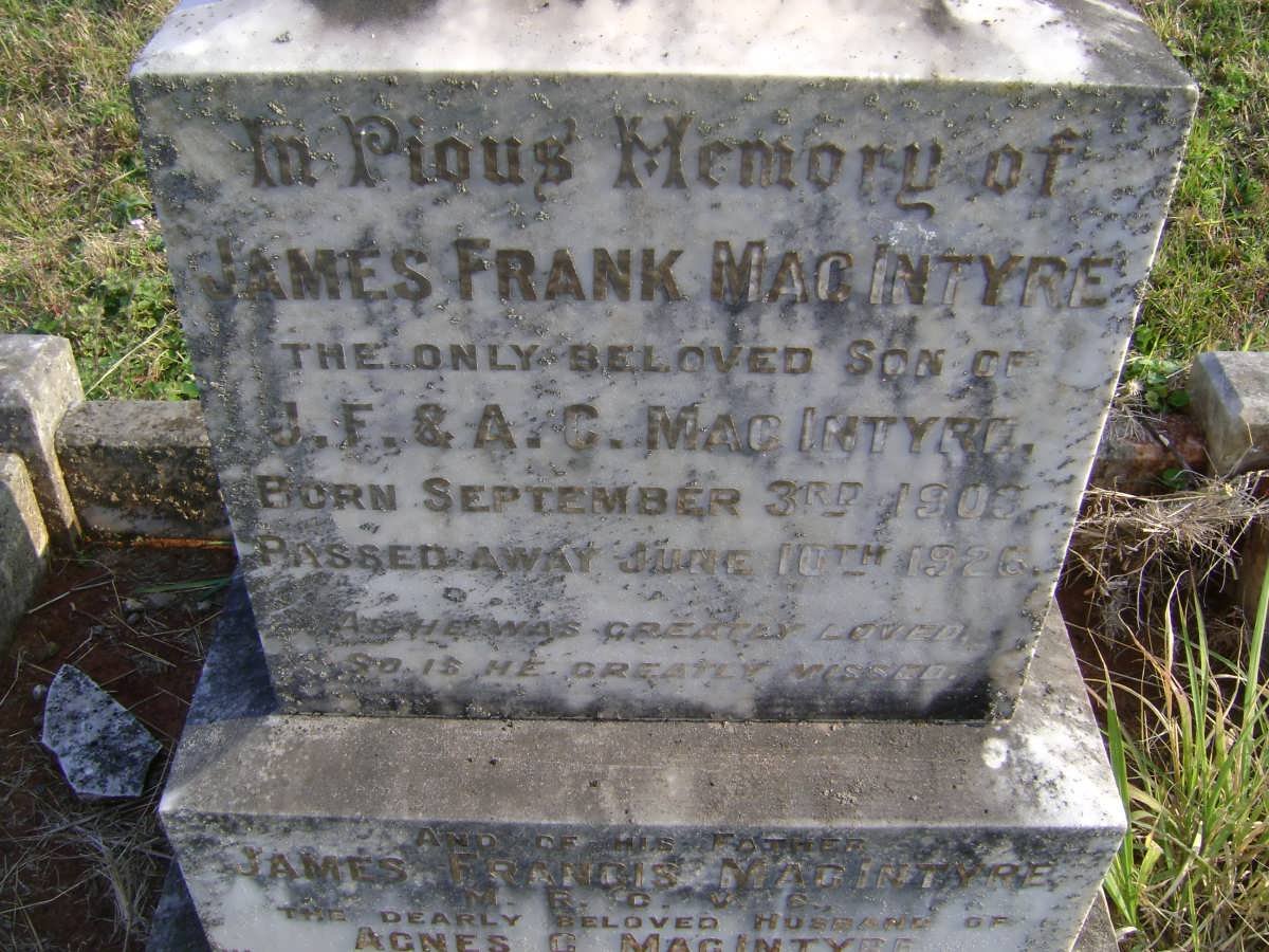Mac INTYRE James Francis -1934 :: Mac INTYRE James Frank 1903-1926