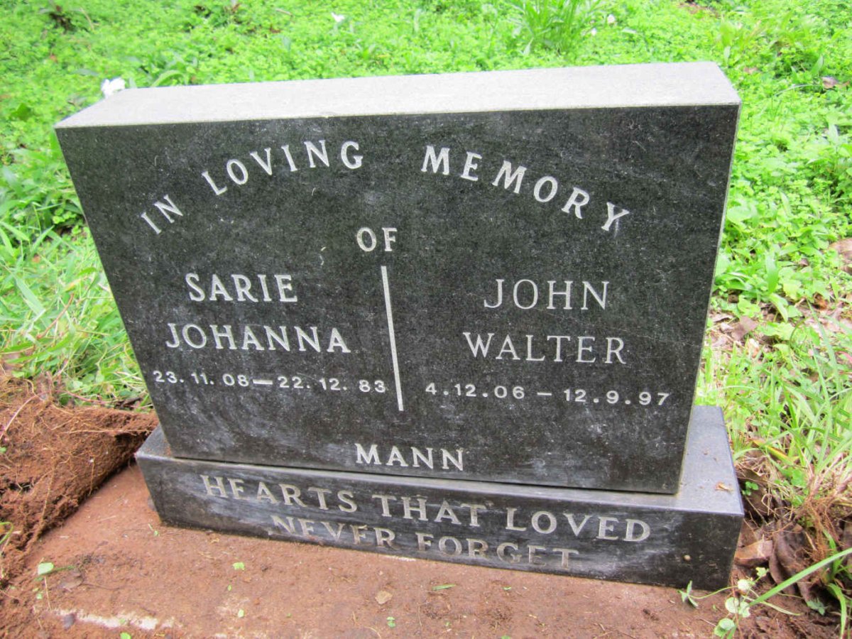 MANN John Walter 1906-1997 &amp; Sarie Johanna 1908-1983
