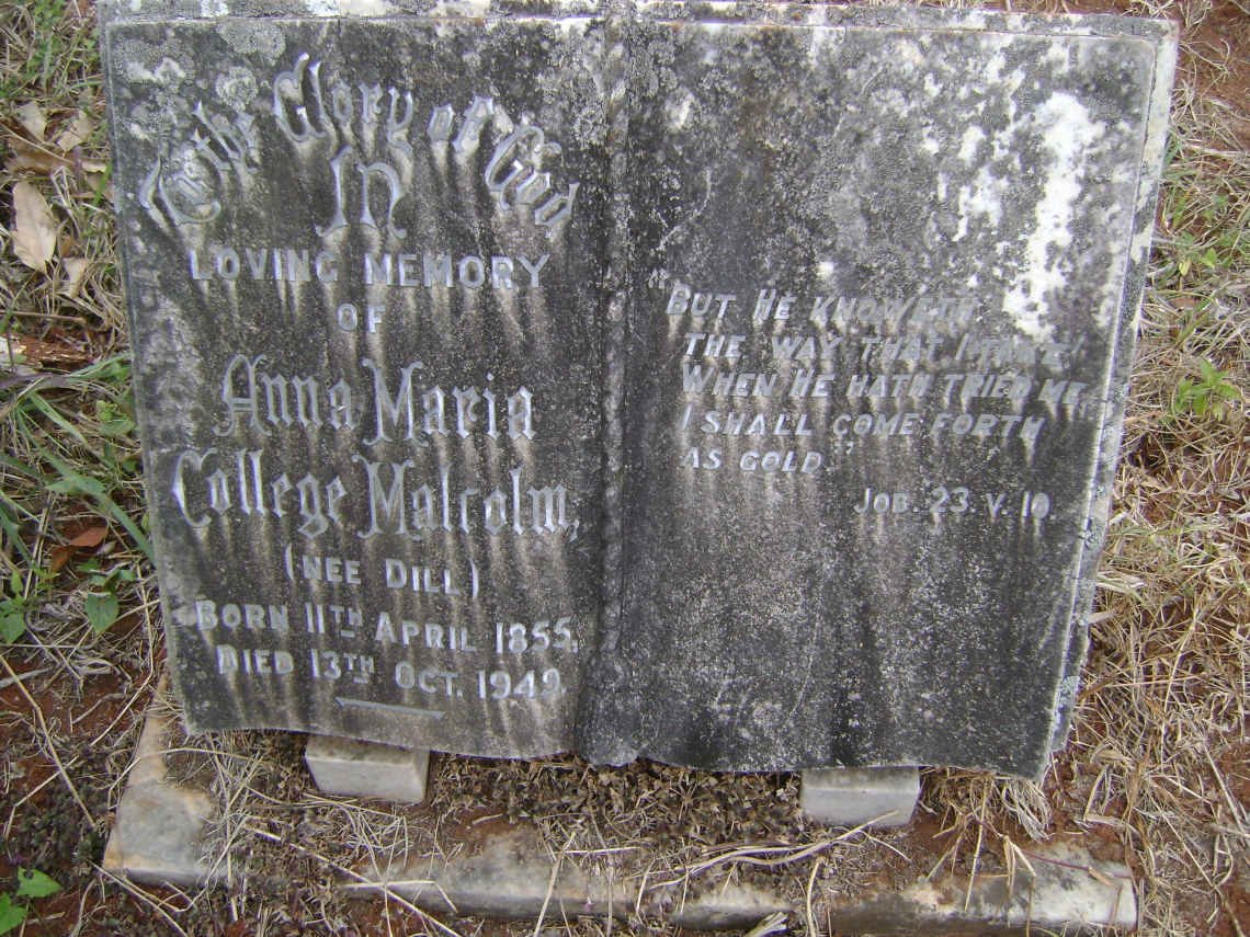 MALCOLM Anna Maria College nee DILL 1855-1949