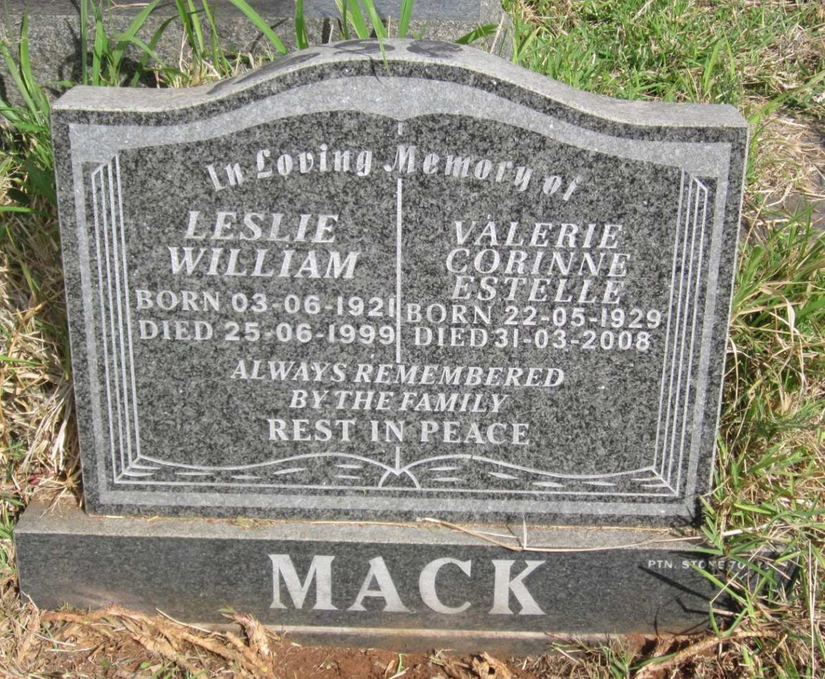 MACK Leslie William 1921-1999 &amp; Valerie Corinne Estelle 1929-2008