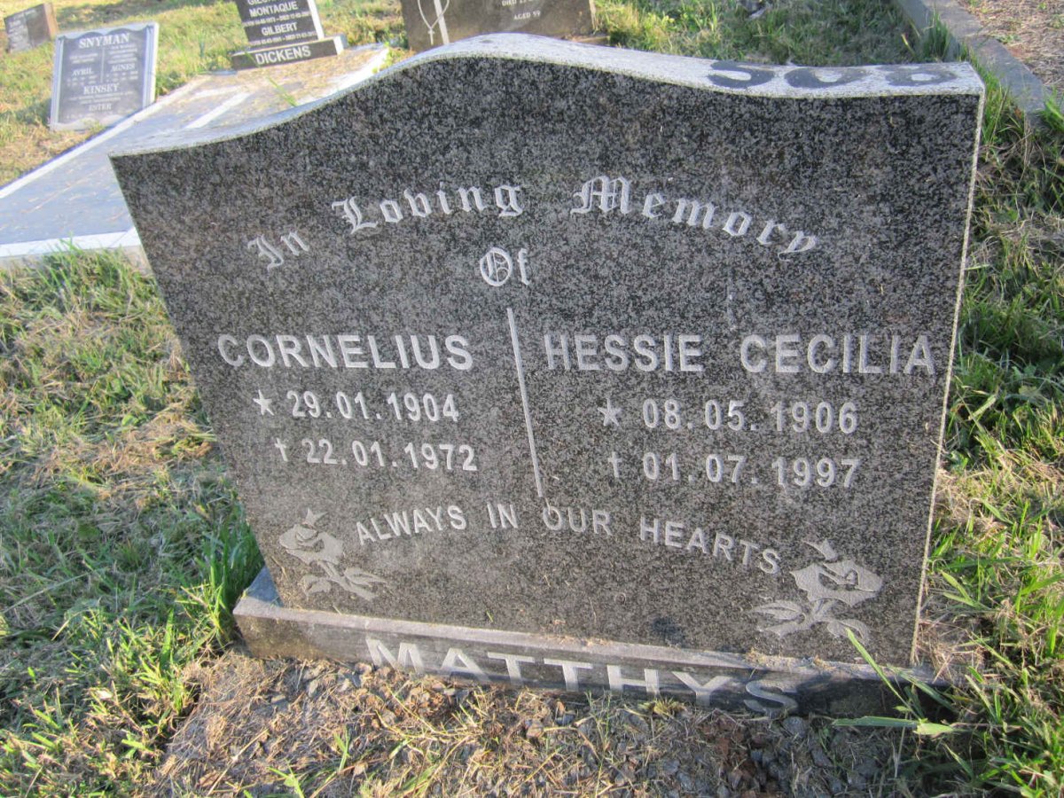 MATTHYS Cornelius 1904-1972 &amp; Hessie Cecilia 1906-1997