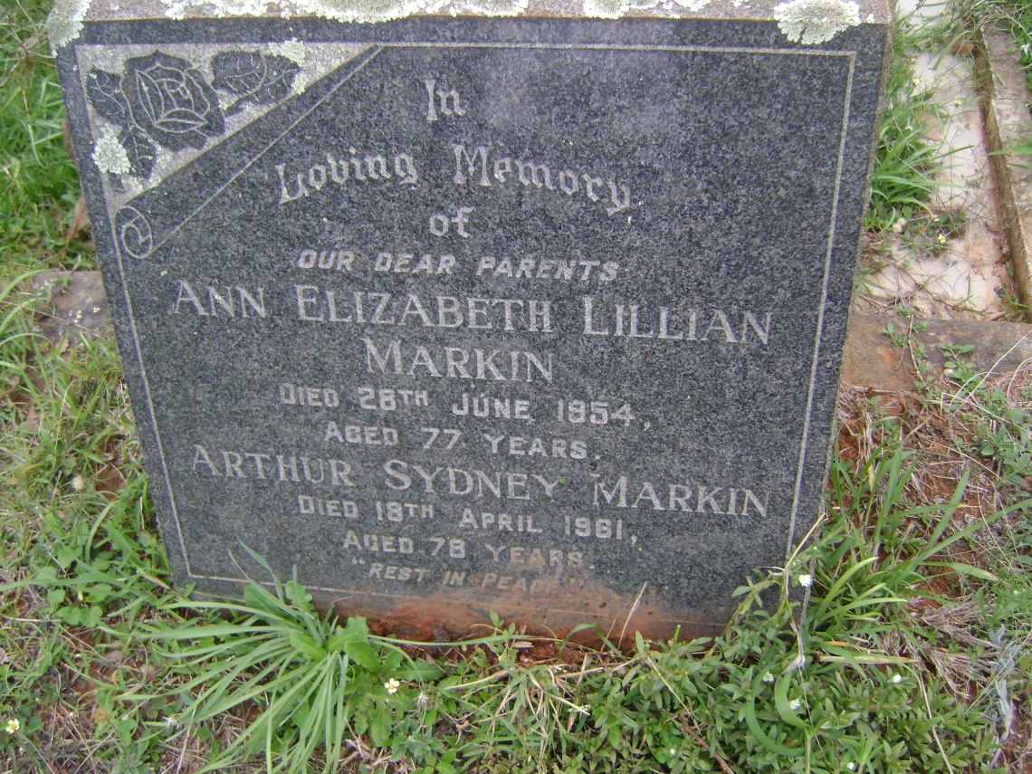 MARKIN Arthur Sydney -1961 &amp; Ann Elizabeth Lillian -1954