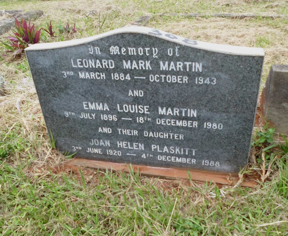 MARTIN Leonard Mark 1884-1943 &amp; Emma Louise 1896-1980 :: PLASKITT Joan Helen nee MARTIN 1920-1988