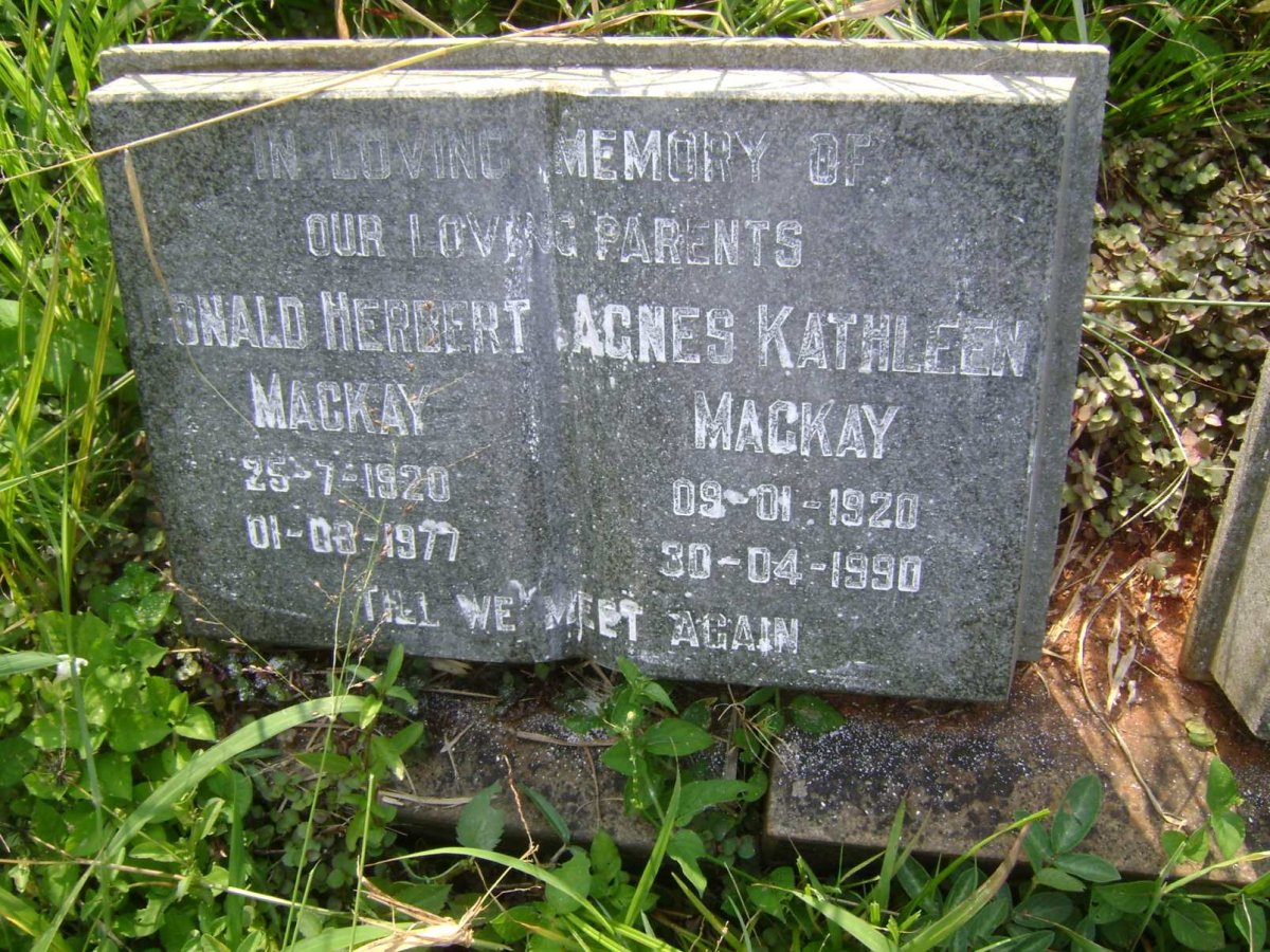 MACKAY Donald Herbert 1920-1977 &amp; Agnes Kathleen 1920-1990