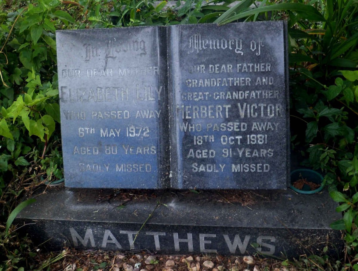 MATHEWS Herbert Victor -1981 &amp; Elizabeth Lily -1972