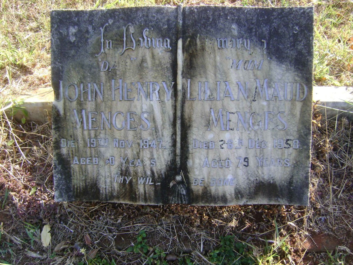 MENGES John Henry -1947 &amp; Lilian Maud -1958