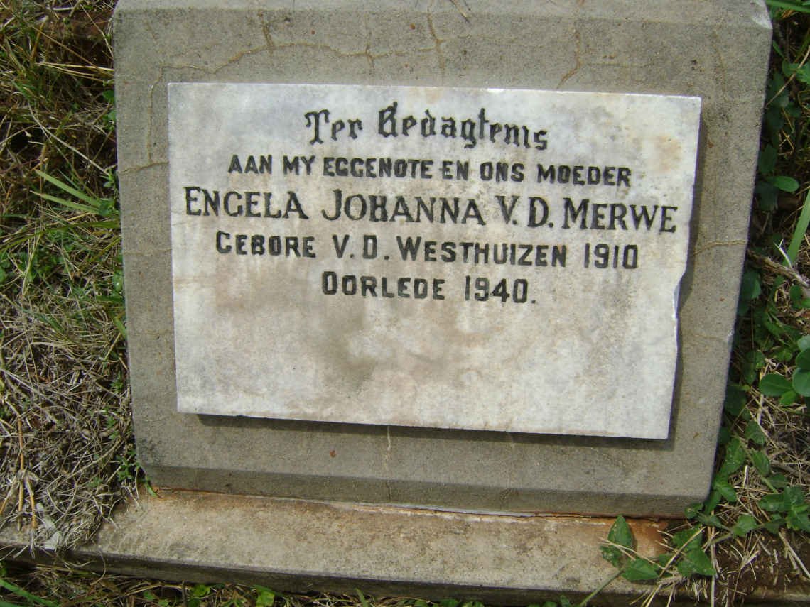 MERWE Engela Johanna, v.d. nee V.D. WESTHUIZEN 1910-1940