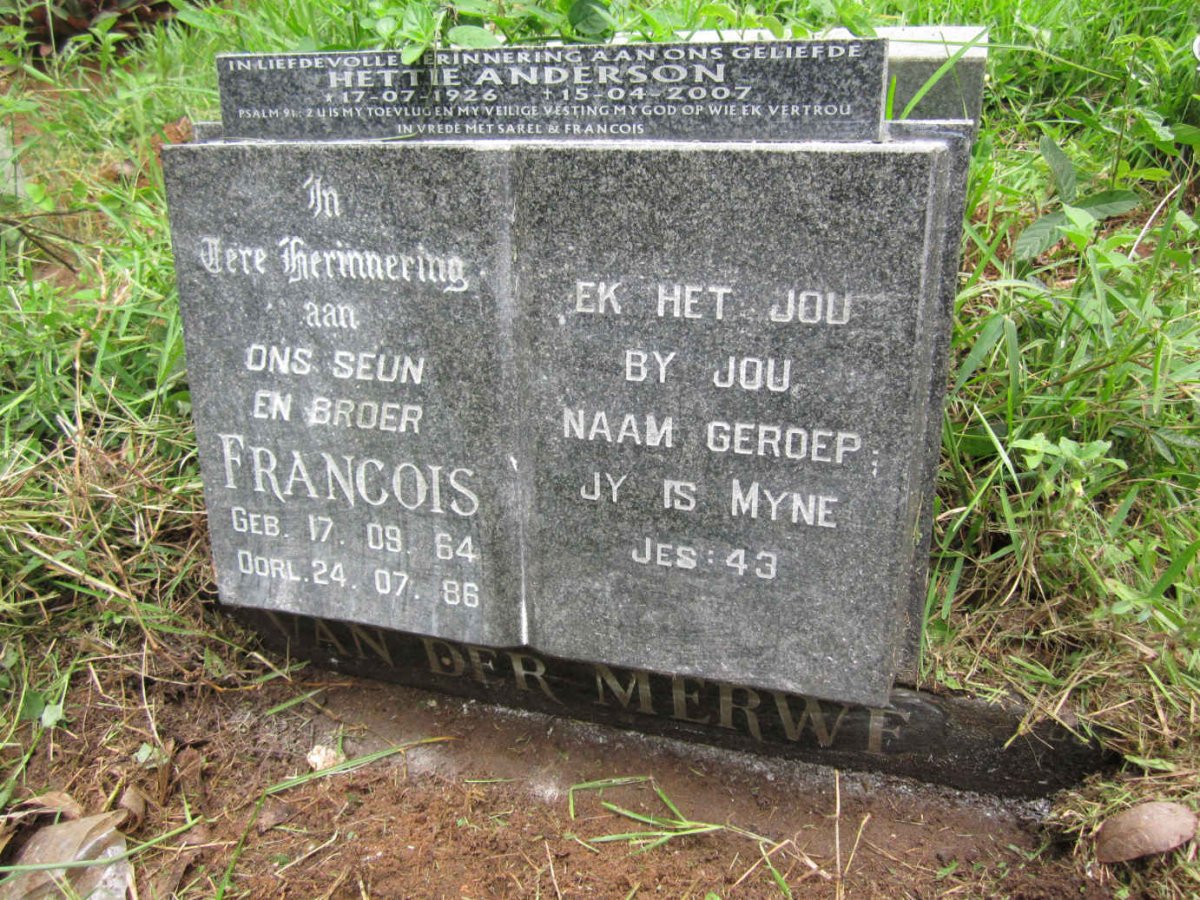 MERWE Francois, van der 1964-1986 :: ANDERSON Hettie 1926-2007