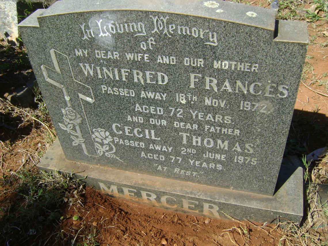 MERCER Cecil Thomas -1975 &amp; Winifred Frances -1972