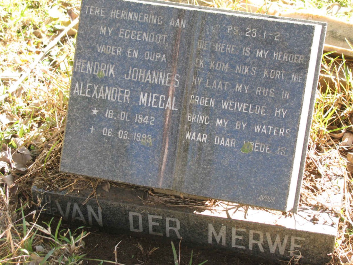 MERWE Hendrik Johannes Alexander Miegal, van der 1942-1993