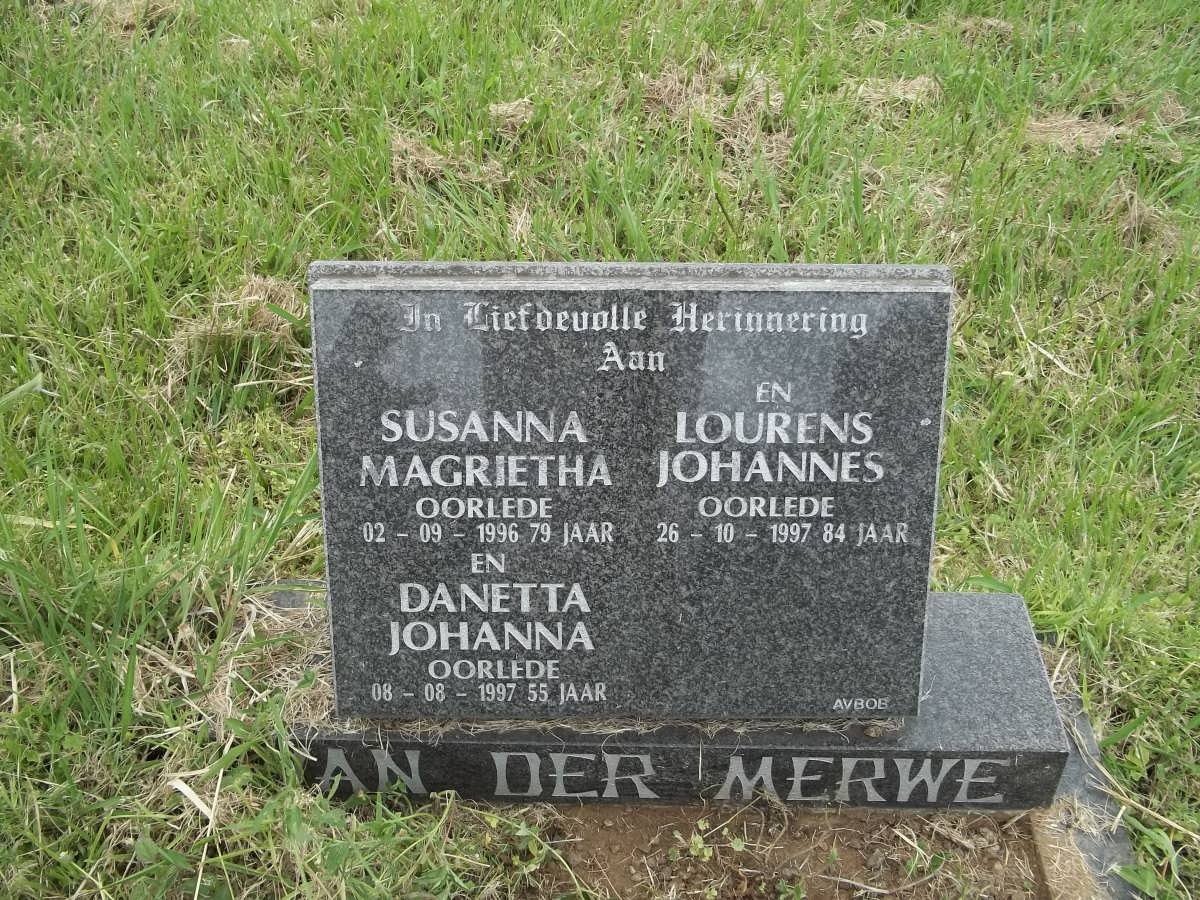MERWE Lourens Johannes, van der -1997 &amp; Susanna Magrietha -1996 :: van der MERWE Danetta Johanna -1997