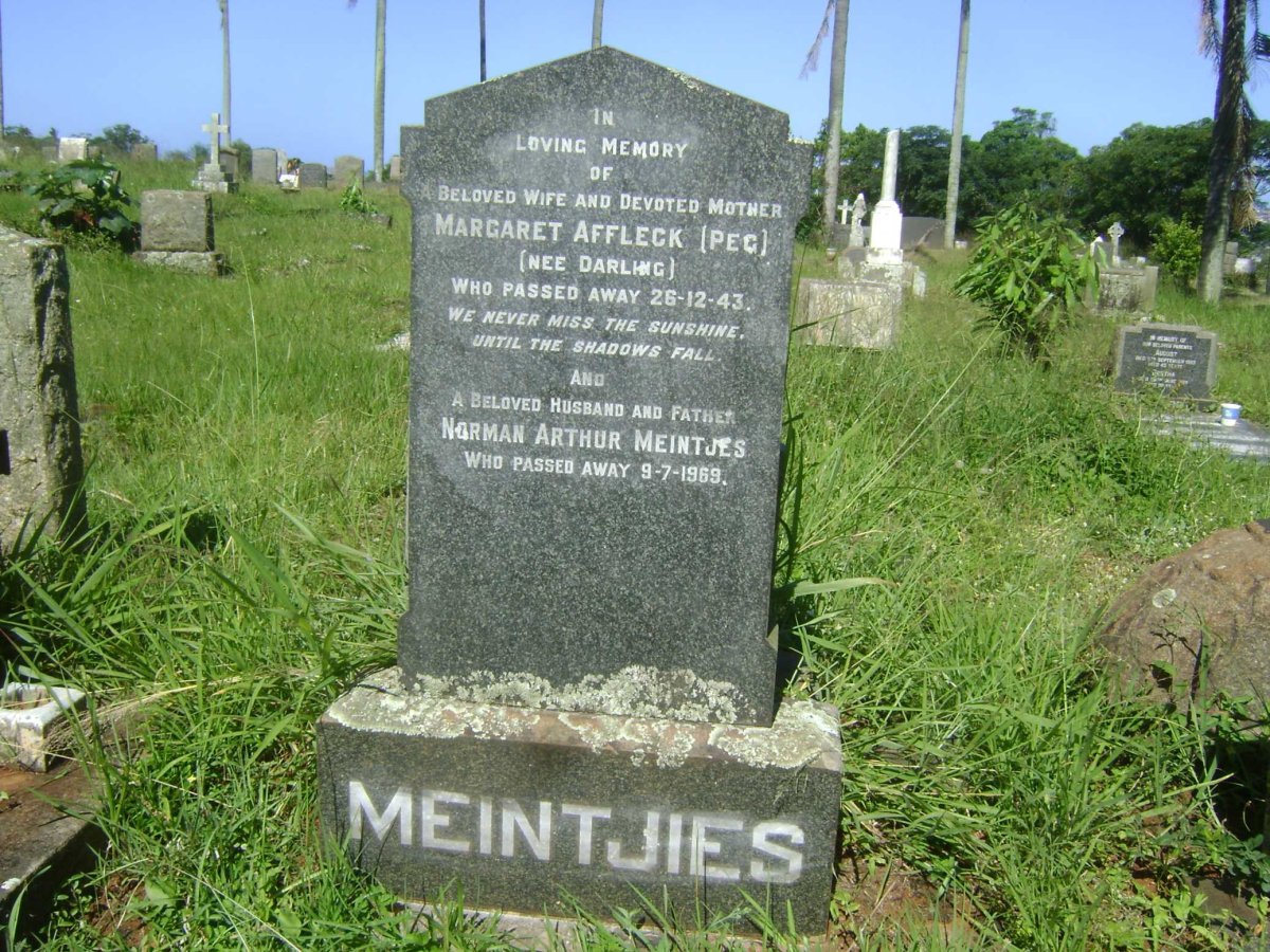 MEINTJIES Norman Arthur -1969 &amp; Margaret Affleck DARLING -1943