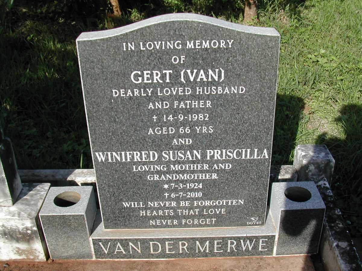 MERWE Gert -1982, van der &amp; Winifred Susan Priscilla 1924-2010