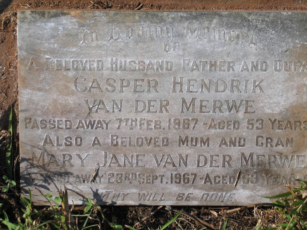 MERWE Casper Hendrik, van der -1967 &amp; Mary Jane -1967 :: van der MERWE Casper Hendrik 1947-1964