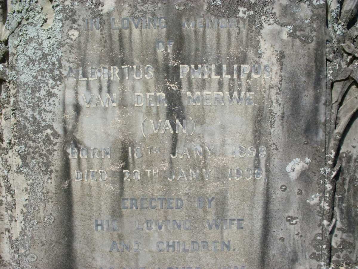 MERWE Albertus Phillipus, van der 1899-1938 &amp; Frances Susanna 1907-1976