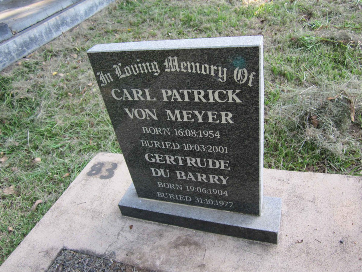 MEYER Carl Patrick, von 1954-2001 :: BARRY Gertrude, du 1904-1977