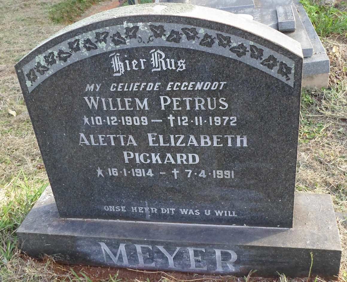 MEYER Willem Petrus 1909-1972 &amp; Aletta Elizabeth PICKARD 1914-1991