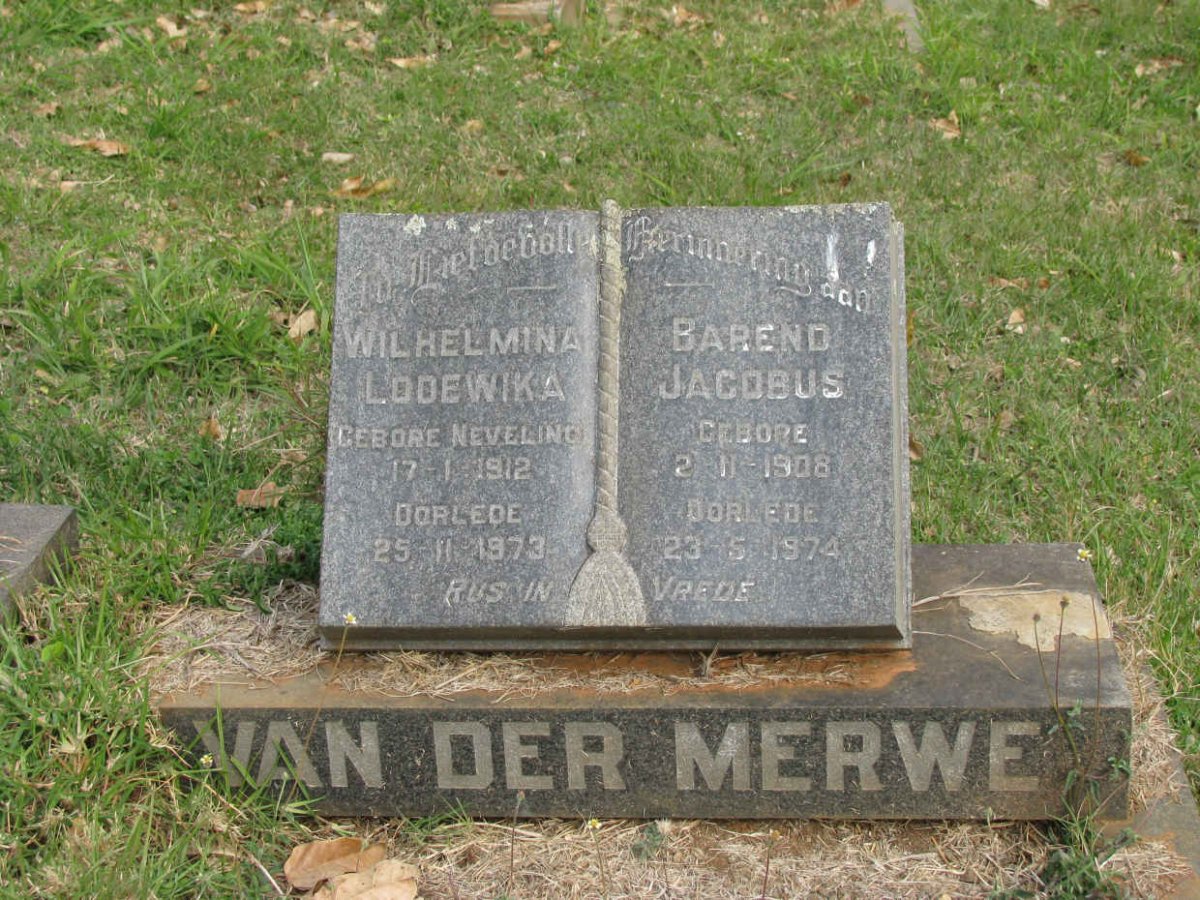 MERWE Barend Jacobus, van der 1908-1974 &amp; Wilhelmina Lodewika NEVELING 1912-1973