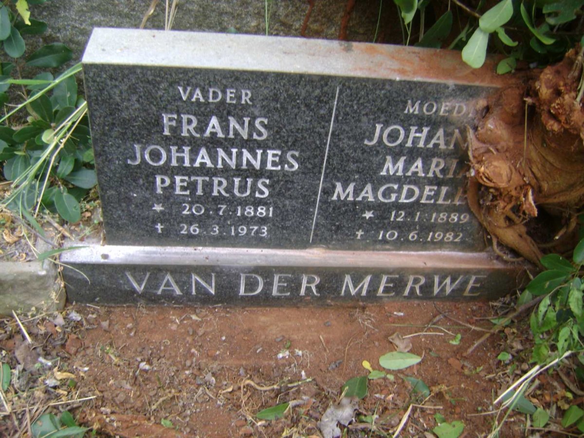 MERWE Frans Johannes Petrus, van der 1881-1973 &amp; Johannes Maria Magdelena 1889-1982