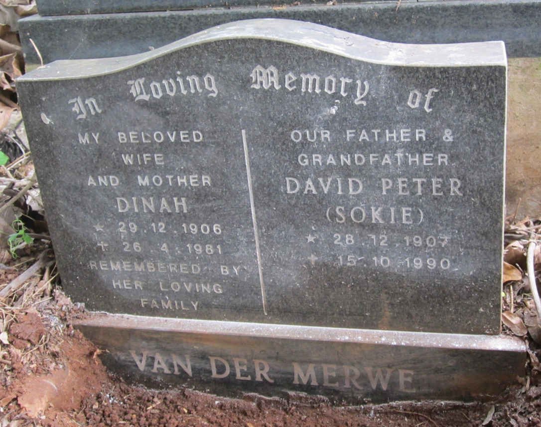 MERWE David Peter, van der 1907-1990 &amp; Dinah 1906-1981