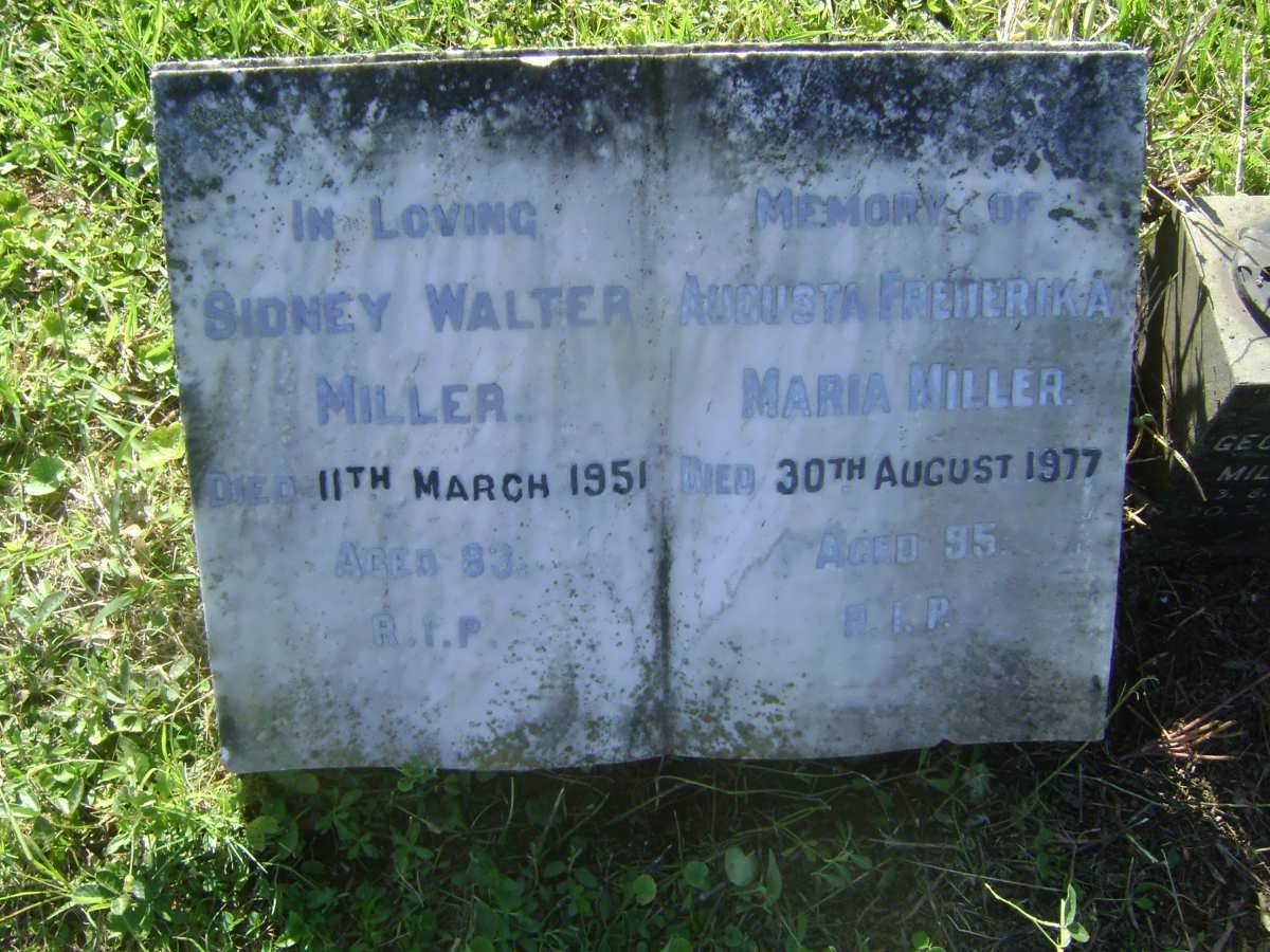 MILLER Sidney Walter -1951 &amp; Augusta Frederika Maria -1977