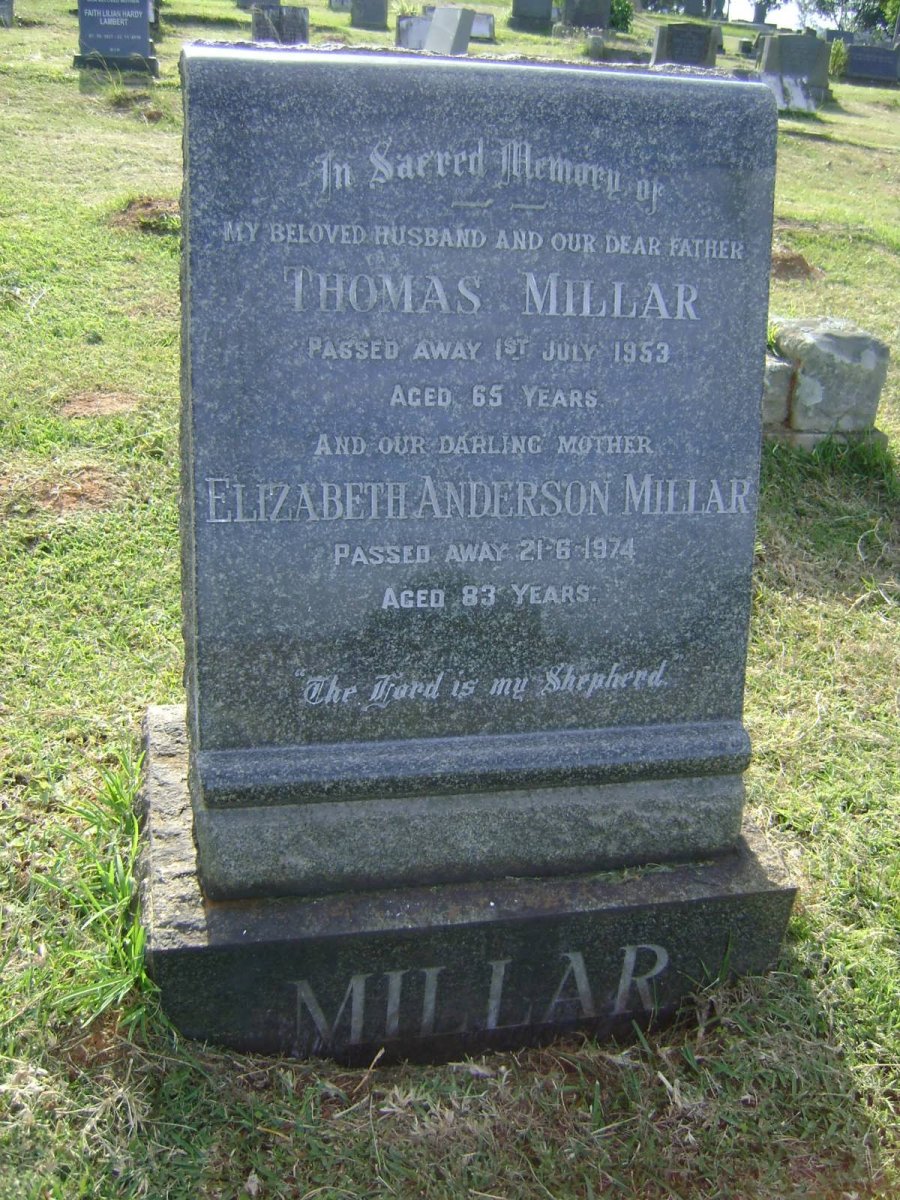 MILLAR Thomas -1953 &amp; Elizabeth Anderson -1974