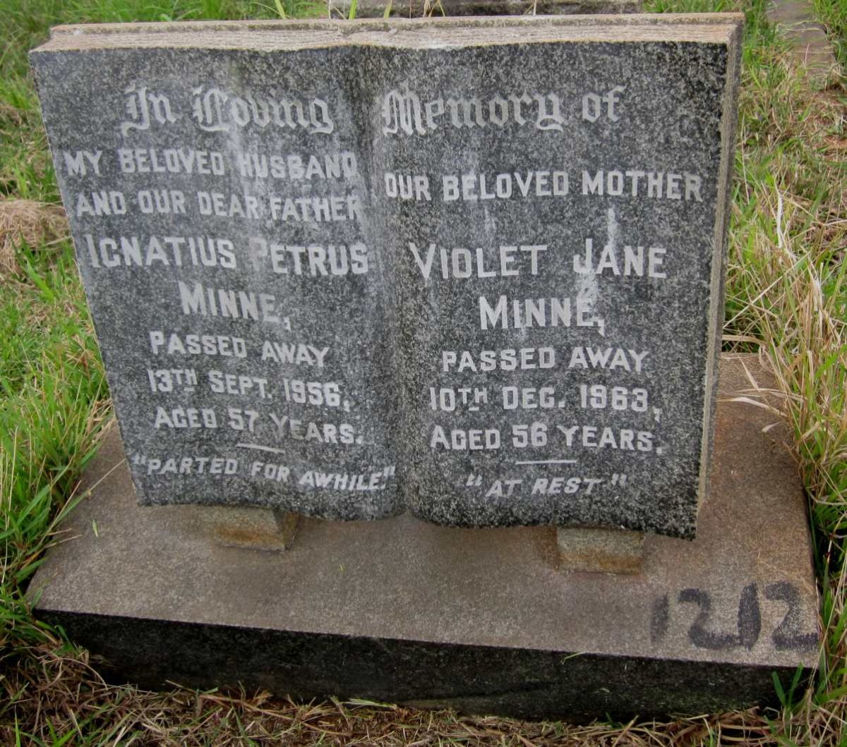 MINNE Ignatius Petrus -1956 &amp; Violet Jane -1963