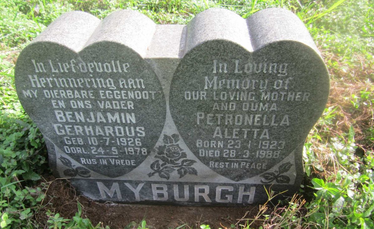 MYBURGH Benjamin Gerhardus 1926-1978 &amp; Petronella Aletta 1923-1988