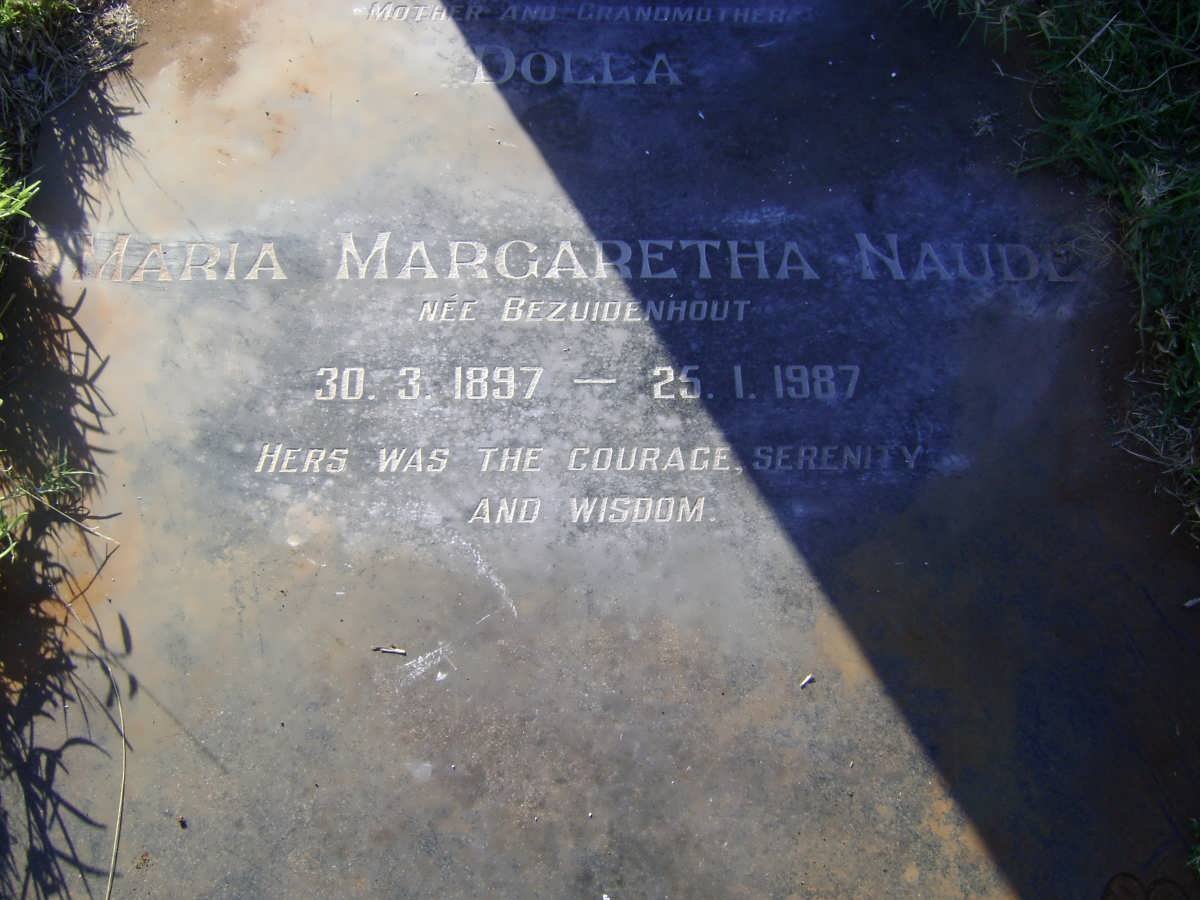 NAUDE Maria Margaretha nee BEZUIDENHOUT 1897-1987