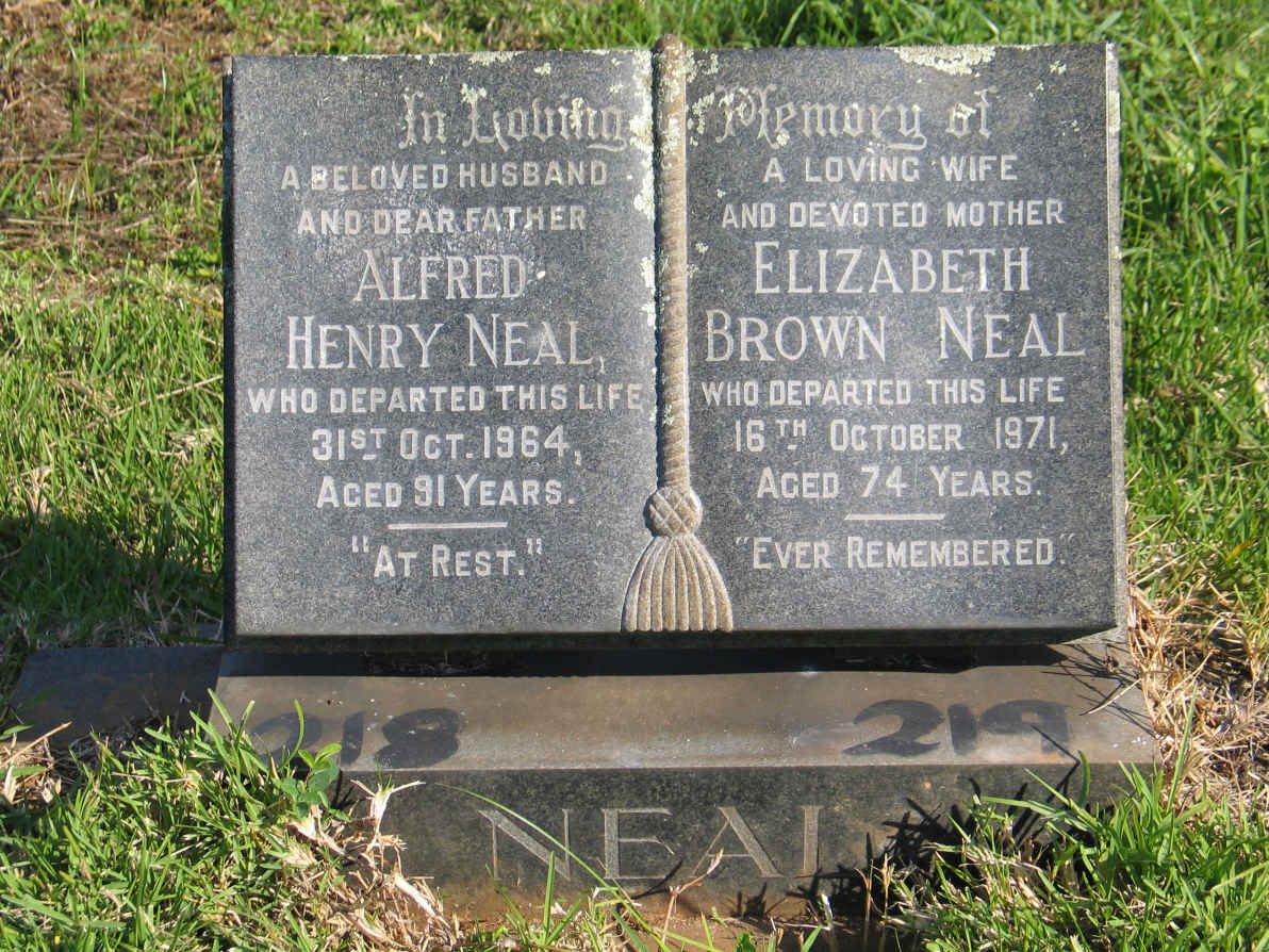 NEAL Alfred Henry -1964 &amp; Elizabeth Brown -1971
