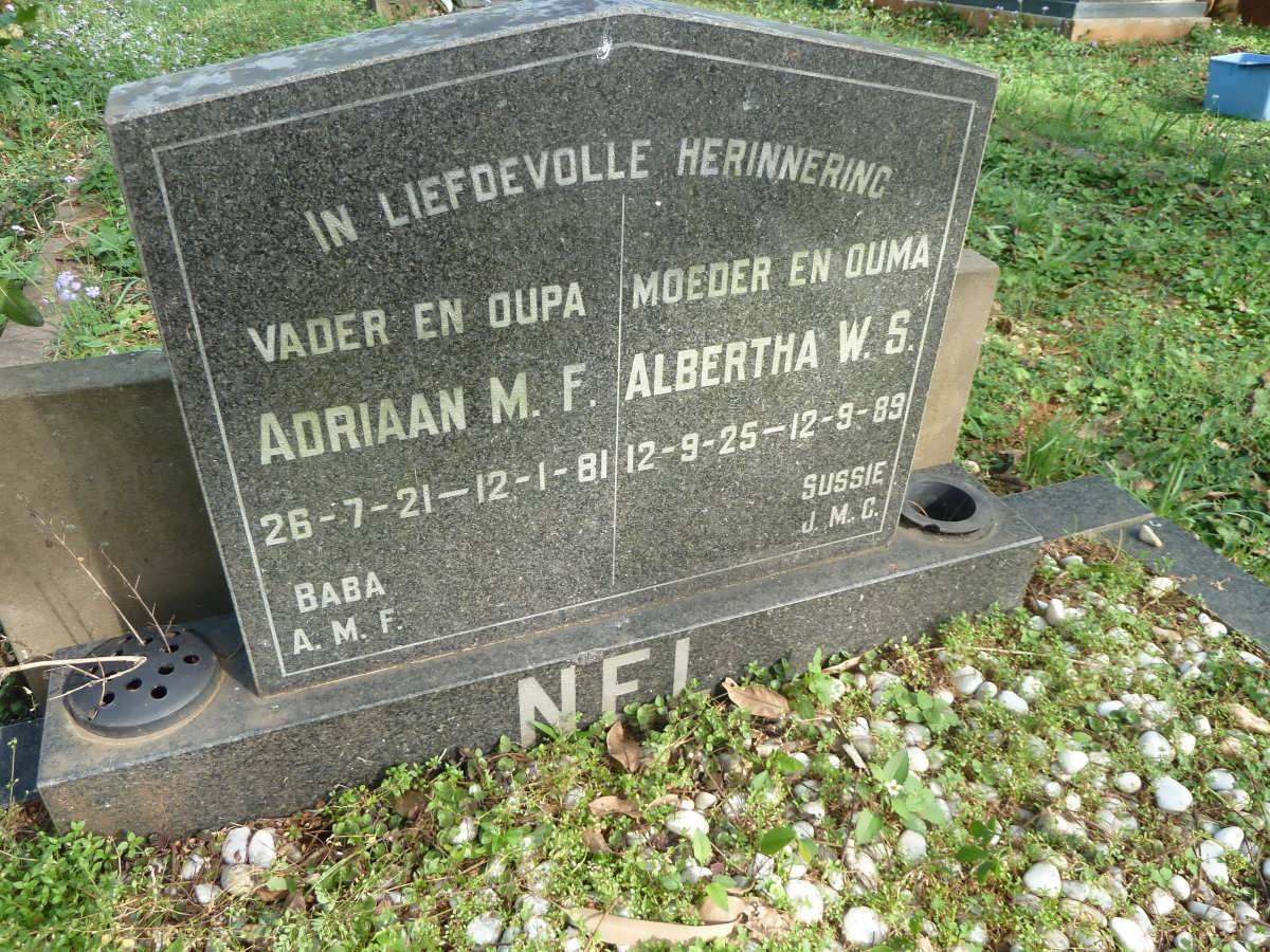 NEL Adriaan M.F. 1921-1981 &amp; Albertha W.S. 1925-1989 :: NEL J.J.F. 1951-1998 &amp; A.E. 1953-1998