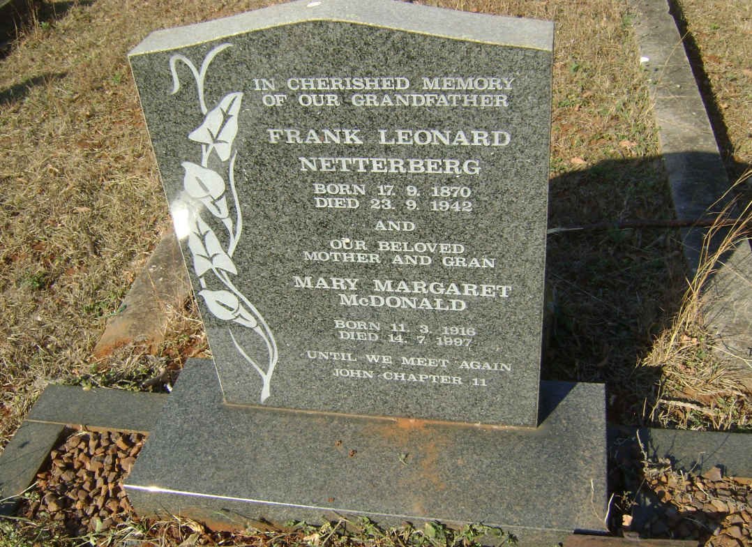 NETTERBERG Frank Leonard 1870-1942 :: McDONALD Mary Margaret 1916-1997