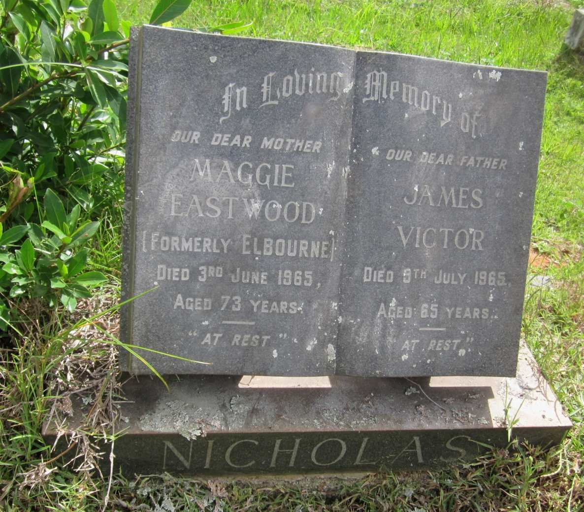 NICHOLAS James Victor -1965 &amp; Maggie Eastwood ELBOURNE -1965