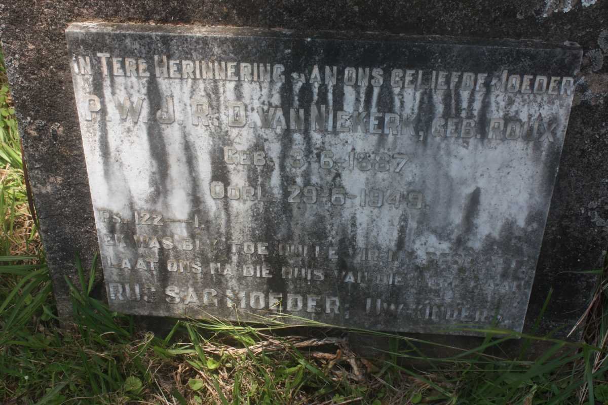 NIEKERK P.W.J.R.D., van nee ROUX 1887-1949 