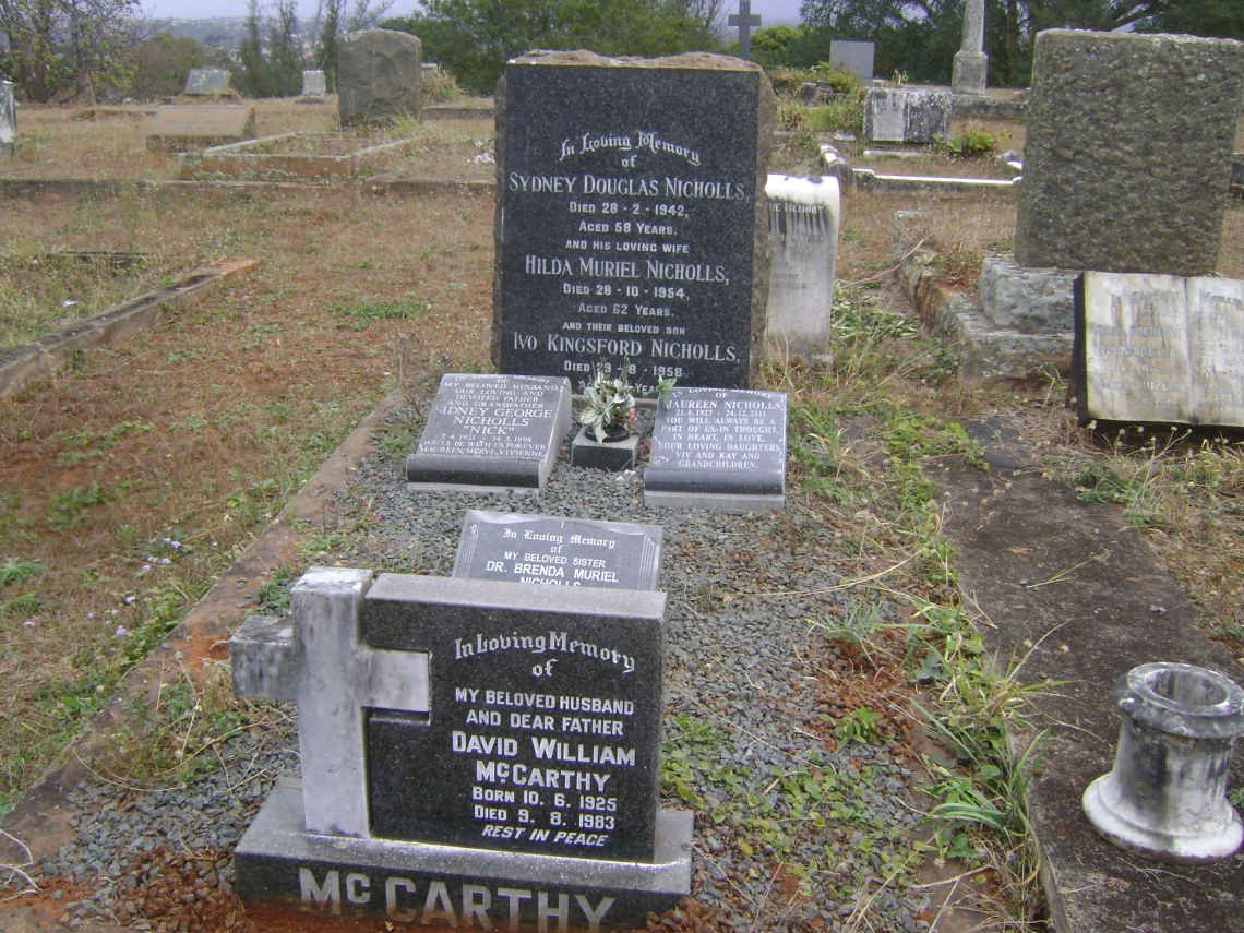 NICHOLLS Sydney Douglas -1942 &amp; Hilda Muriel -1954 :: NICHOLLS Ivo Kingsford -1958 :: McCARTHY David William 1925-1983