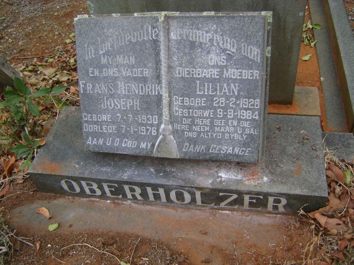 OBERHOLZER Frans Hendrik Joseph 1930-1976 &amp; Lilian 1928-1984