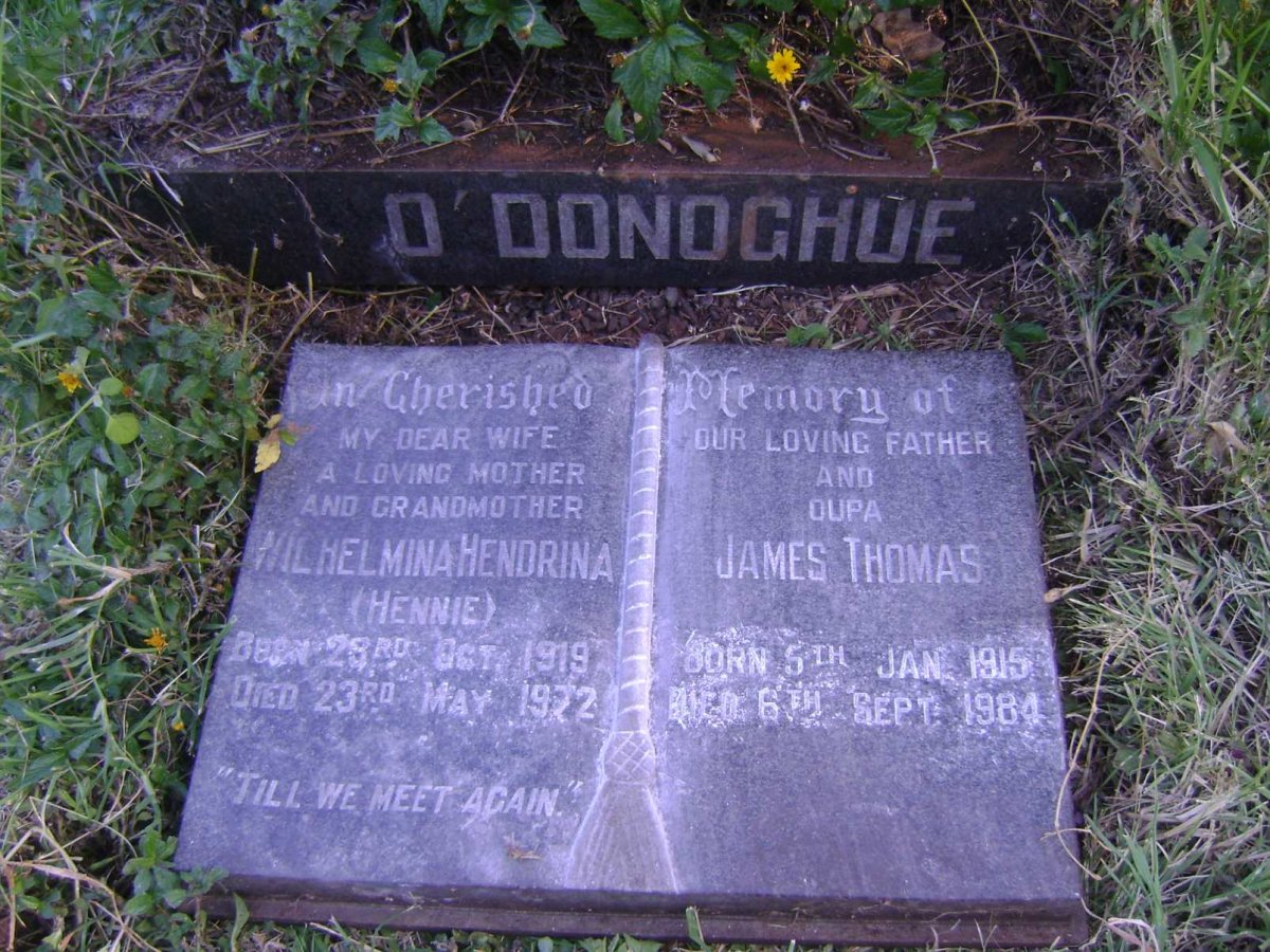 O'DONOGHUE James Thomas 1915-1984 &amp; Wilhelmina Hendrina 1919-1972