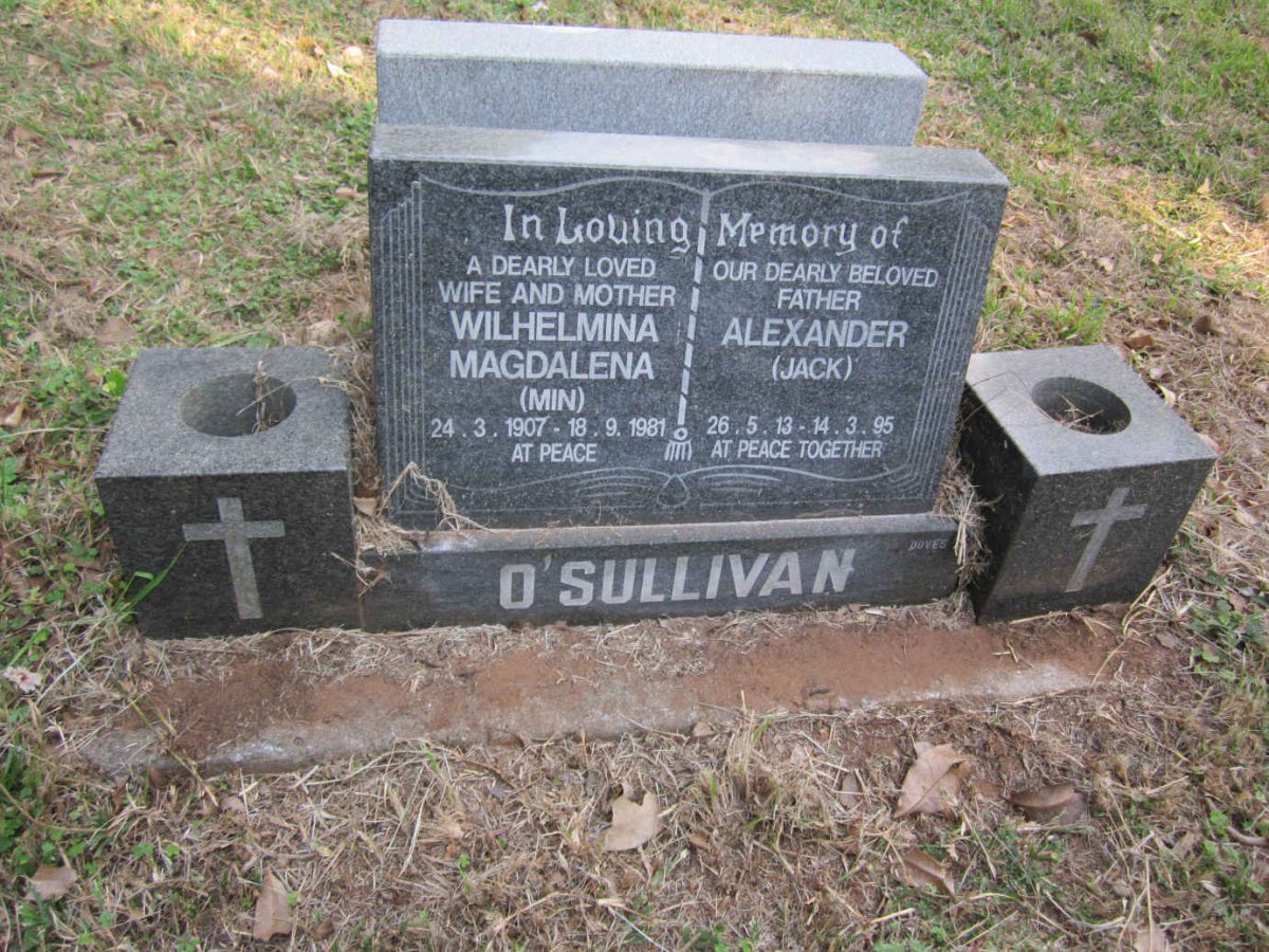 O'SULLIVAN Alexander 1913-1995 &amp; Wilhelmina Magdalena 1907-1981
