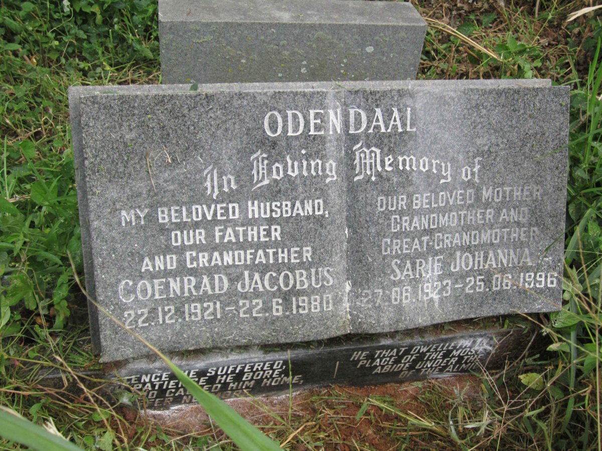 ODENDAAL Coenrad Jacobus 1921-1980 &amp; Sarie Johanna 1923-1996