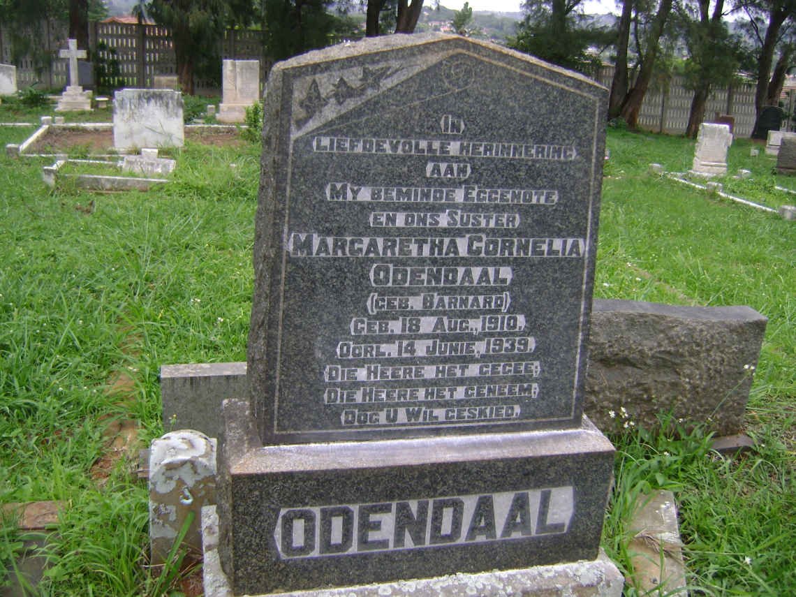 ODENDAAL Margaretha Cornelia nee BARNARD 1910-1939