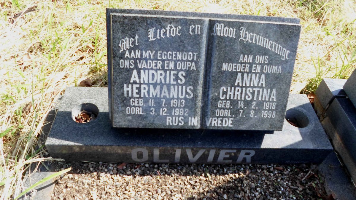 OLIVIER Andries Hermanus 1913-1992 &amp; Anna Christina 1918-1998
