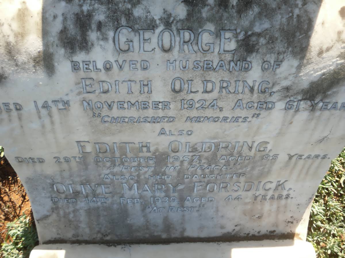 OLDRING George -1924 &amp; Edith -1957 :: FORSDICK Olive Mary -1939