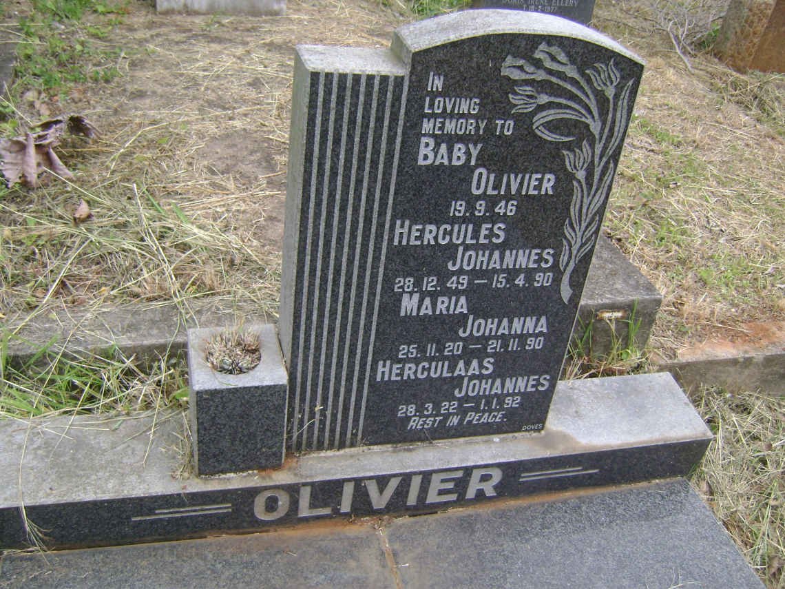 OLIVIER Herculaas Johannes 1922-1992 &amp; Maria Johanna 1920-1990 :: OLIVIER Hercules Johannes 1949-1990 :: OLIVIER Baby 1946-1