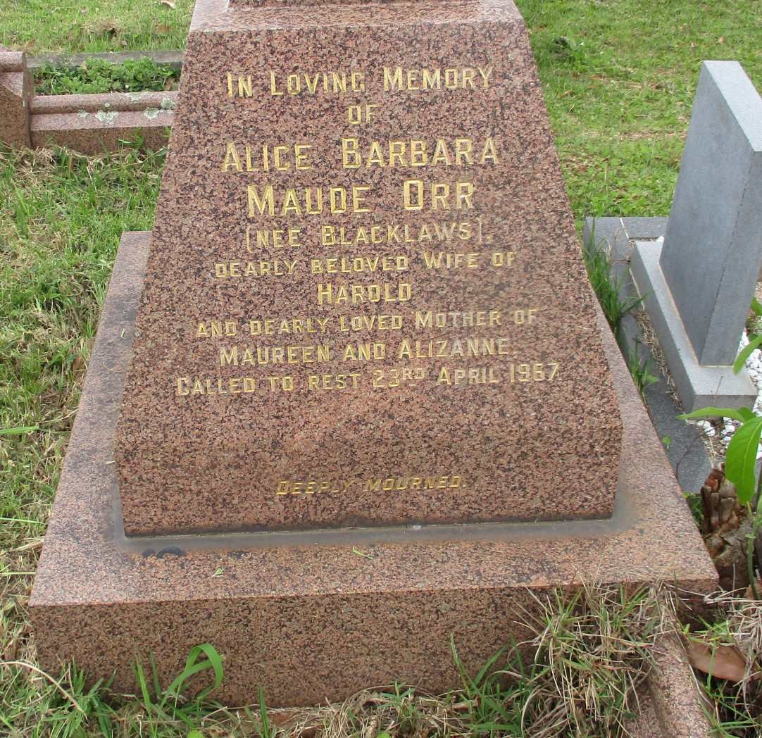 ORR Alice Barbara Maude nee BLACKLAWS -1967