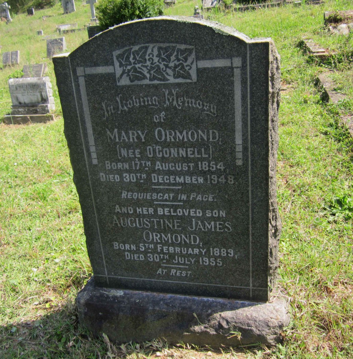 ORMOND Mary nee O’CONNELL 1854-1948 :: ORMOND Augustine James 1889-1955
