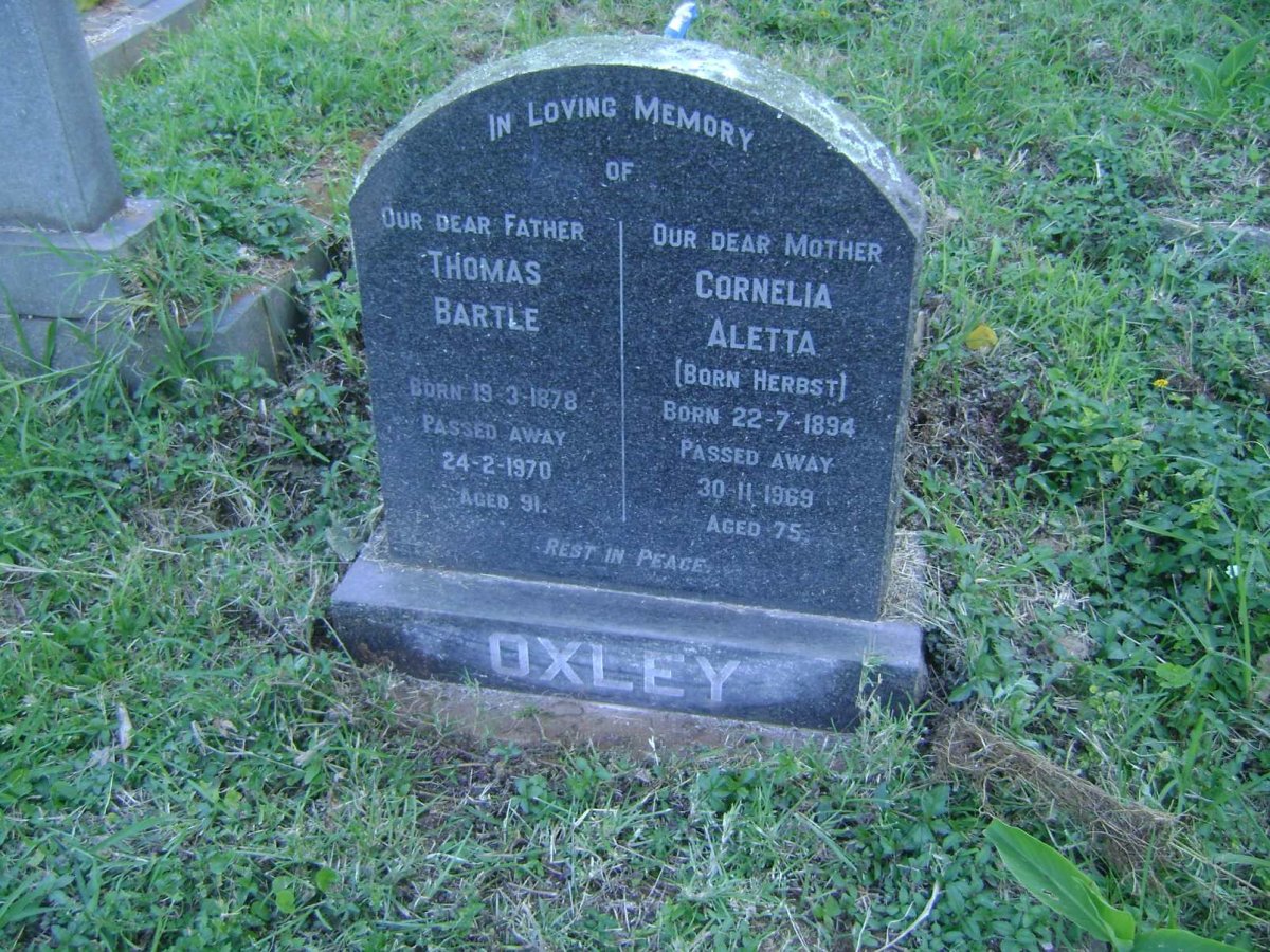 OXLEY Thomas Bartle 1878-1970 &amp; Cornelia Aletta HERBST 1894-1969